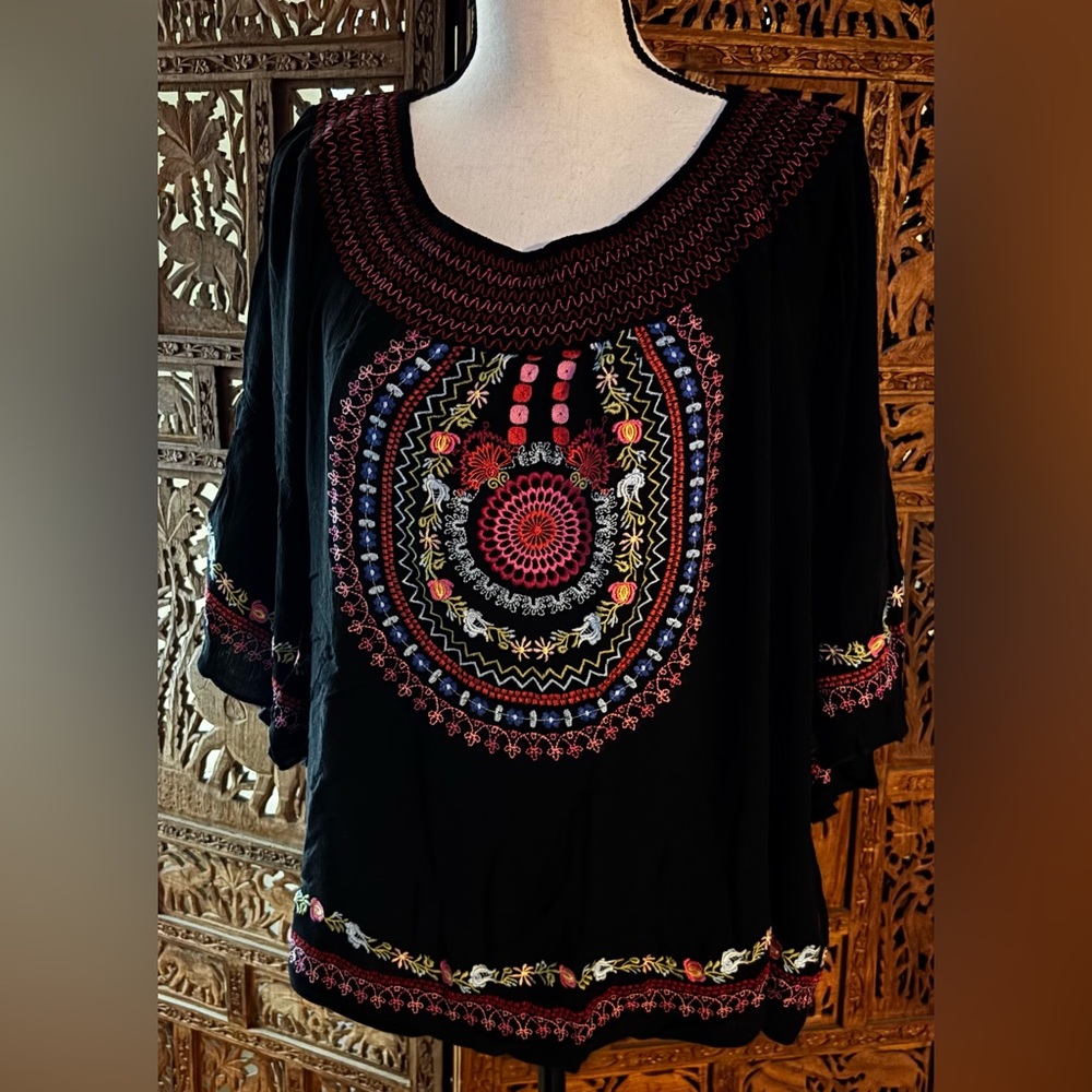 Paparazzi Black Top with Colorful Embroidery